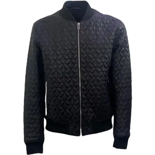 Quilted Eagle Logo Leather Bomber Jacket for Men , male, Sizes: XL - Emporio Armani - Modalova
