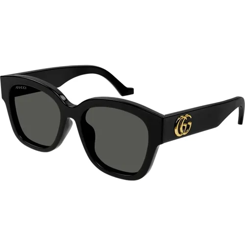 Damen Ovale Sonnenbrille Schwarz Glänzend - Gucci - Modalova