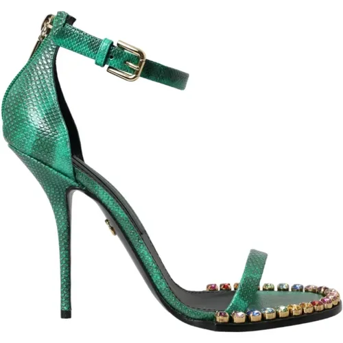 Exotische Grüne Schlangenhaut Sandalen mit Kristallen - Dolce & Gabbana - Modalova