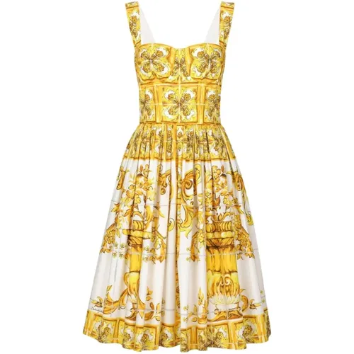 Yellow Majolica Print Bustier Dress , female, Sizes: M - Dolce & Gabbana - Modalova