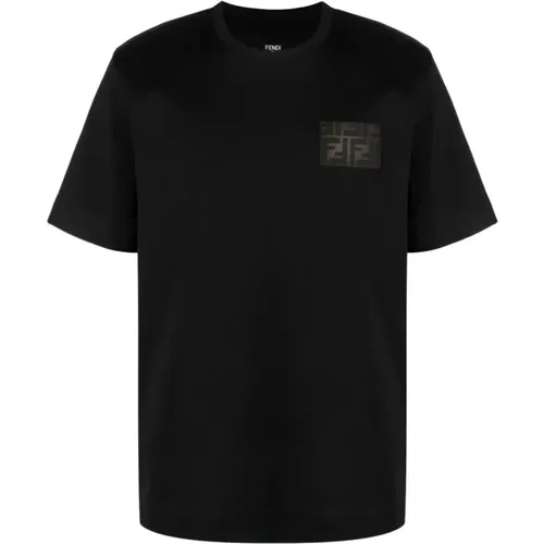 Logo Patch Baumwoll T-Shirt , Herren, Größe: L - Fendi - Modalova