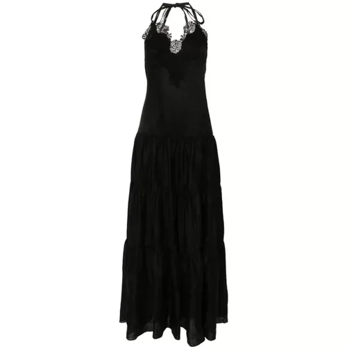 Schwarzes Spitzen-Panel-Halterneck-Kleid , Damen, Größe: S - Ermanno Scervino - Modalova
