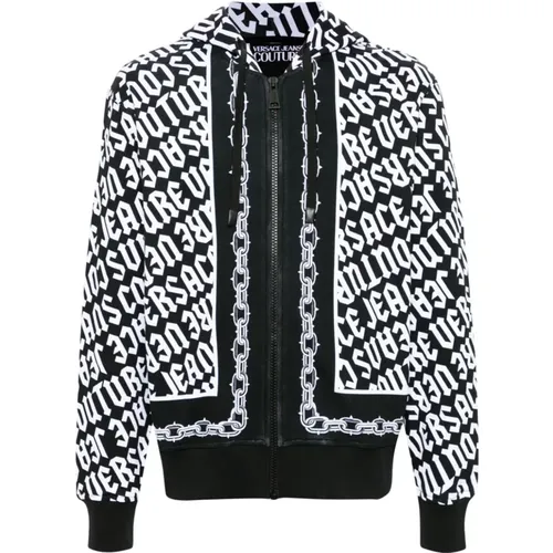 Schwarzer Zip-Through Sweatshirt für Männer , Herren, Größe: S - Versace Jeans Couture - Modalova