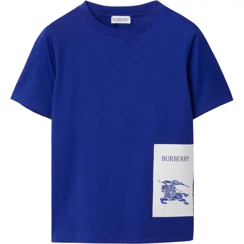 Blauer T-Shirt mit Equestrian Print - Burberry - Modalova