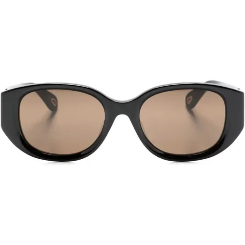 Schwarze ovale Rahmenfarbige Linsen Sonnenbrille , Damen, Größe: ONE Size - Chloé - Modalova