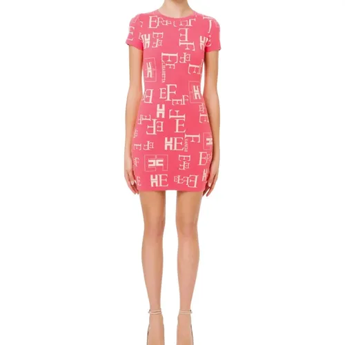 Bedrucktes Mini-Kleid mit Buchstaben , Damen, Größe: XL - Elisabetta Franchi - Modalova