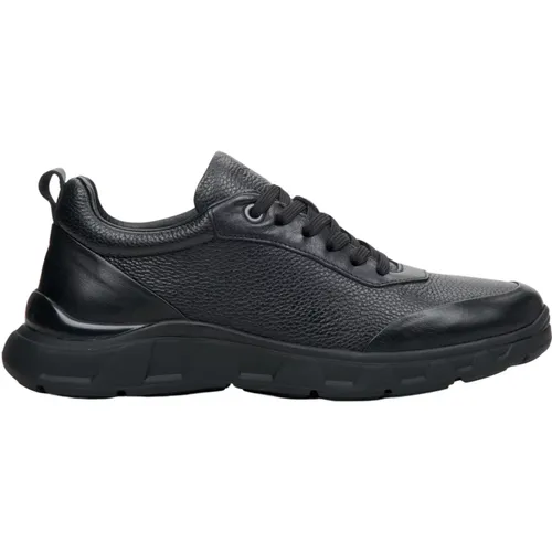 Herren Schwarze Low-Top Sneakers aus strukturiertem Echtem Leder Er00113801 - Estro - Modalova