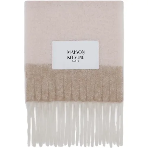 Striped Alpaca Knit Scarf with Fringes , male, Sizes: ONE SIZE - Maison Kitsuné - Modalova