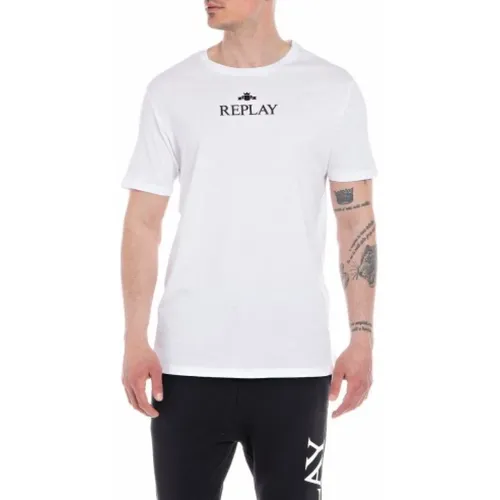 Herren Baumwoll T-Shirt , Herren, Größe: 2XL - Replay - Modalova