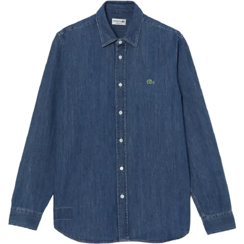 Blaue Denim Hemd Ikonischer Stil , Herren, Größe: 3XS - Lacoste - Modalova