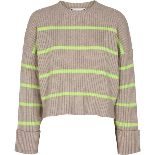 Champagne Neon Green Stripe Knit Sweater , female, Sizes: M, L, S, XL - Co'Couture - Modalova