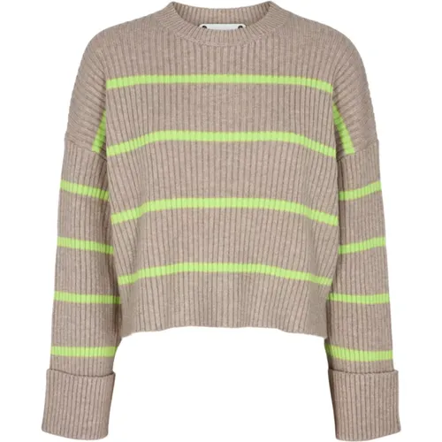 Champagne Neon Green Stripe Knit Sweater , female, Sizes: M, XS, S - Co'Couture - Modalova
