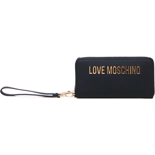 Schwarzes Portemonnaie aus Eco-Leder mit Reißverschluss , Damen, Größe: ONE Size - Love Moschino - Modalova