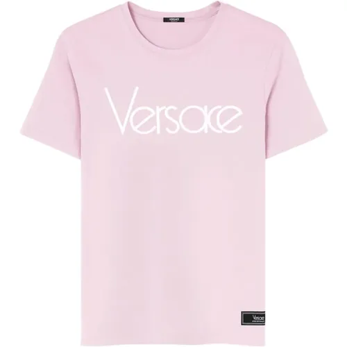 Jersey Logo Print T-shirt , female, Sizes: M - Versace - Modalova