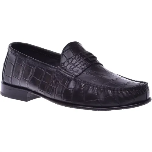 Loafer in dark brown with a crocodile print , male, Sizes: 10 UK, 7 1/2 UK, 11 UK, 12 UK, 8 UK, 7 UK, 6 UK, 9 UK - Baldinini - Modalova
