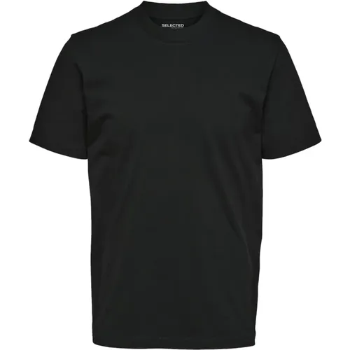 Geripptes Rundhals Kurzarm T-Shirt , Herren, Größe: M - Selected Homme - Modalova