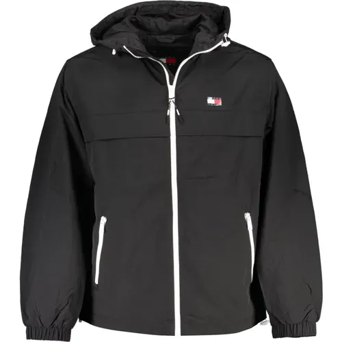 Sportliche Kapuzenjacke Schwarz Polyester Logo - Tommy Hilfiger - Modalova