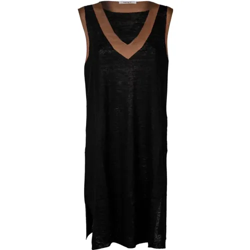 Leinenstrick ärmelloses Kleid V-Ausschnitt , Damen, Größe: XS - Kangra - Modalova
