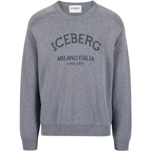 Logo Crew-neck Sweater Tailored Fit , Herren, Größe: XL - Iceberg - Modalova