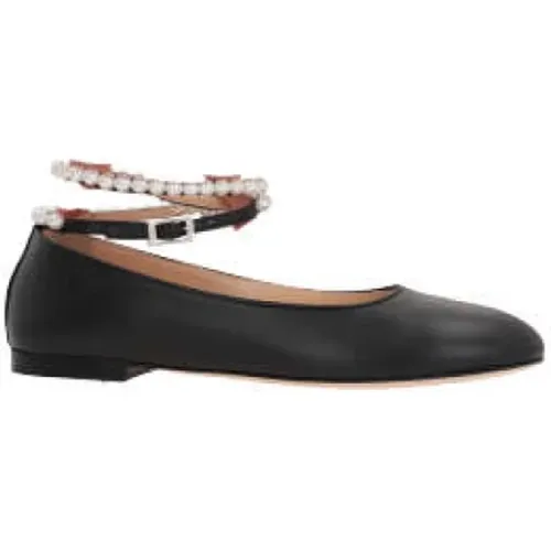 Leather Pearl Strap Ballerina Shoes , female, Sizes: 3 1/2 UK - Mach & Mach - Modalova