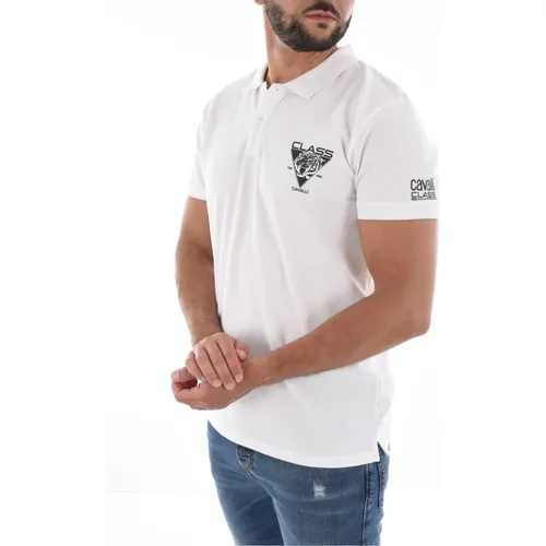 Klassisches Polo-Shirt Weiß Baumwolle , Herren, Größe: L - Cavalli Class - Modalova