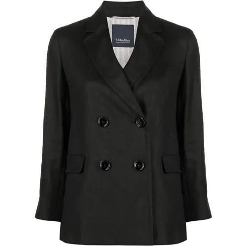 Schwarzer Leinen Doppelreihiger Blazer - Max Mara - Modalova