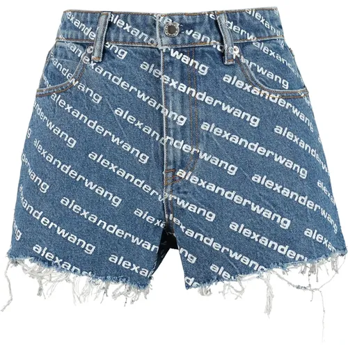 Logo Print Denim Shorts - alexander wang - Modalova