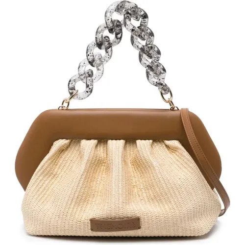 Straw and Faux Leather Bag with Adjustable Strap , female, Sizes: ONE SIZE - THEMOIRè - Modalova
