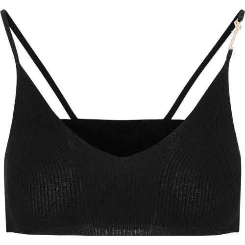 Schwarzes V-Ausschnitt Crop Top , Damen, Größe: XS - Jacquemus - Modalova