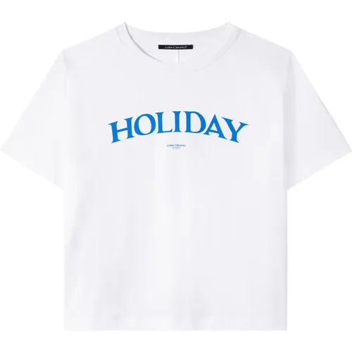 Holiday Logo Print Weißes T-Shirt , Damen, Größe: XL - LUISA CERANO - Modalova