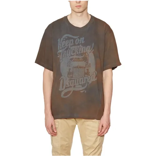 Baumwoll-Print T-Shirt , Herren, Größe: M - Dsquared2 - Modalova
