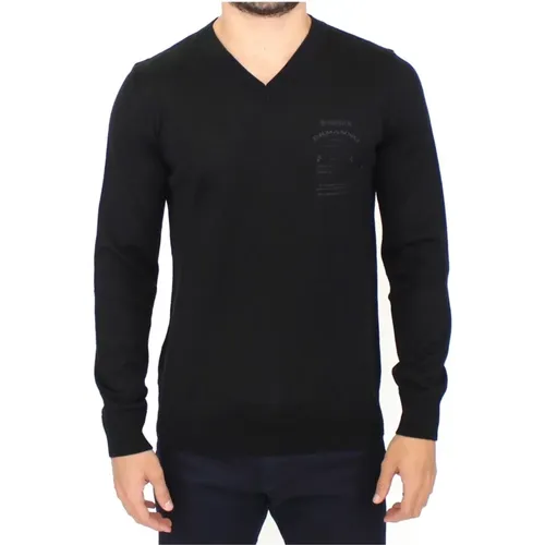 Schwarzer Wollmischung V-Ausschnitt Pullover , Herren, Größe: M - Ermanno Scervino - Modalova