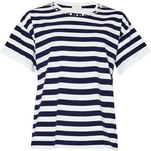 Striped Pearl T-shirt , female, Sizes: M - Liu Jo - Modalova
