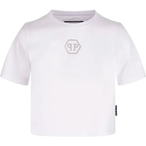 Weißes Kristall-Logo T-Shirt , Damen, Größe: S - Philipp Plein - Modalova