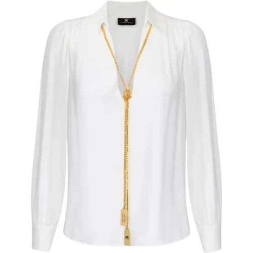 Elegante Elfenbein Shirt mit Halskette Charme , Damen, Größe: L - Elisabetta Franchi - Modalova