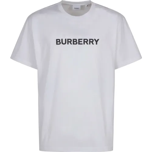 Weißes Crewneck T-Shirt mit Iconic Logo - Burberry - Modalova