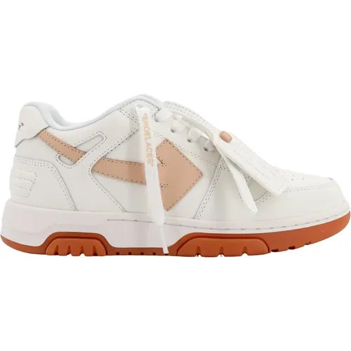 Off , Leather Sneakers with Iconic Zip Tie , female, Sizes: 3 UK - Off White - Modalova