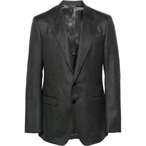 Grey Wool Felt Jackets with Peak Lapels , male, Sizes: XL, L, M - Dolce & Gabbana - Modalova