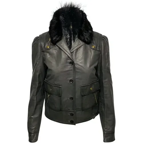 Leather Jacket with Fur Collar , female, Sizes: M - Gucci Vintage - Modalova
