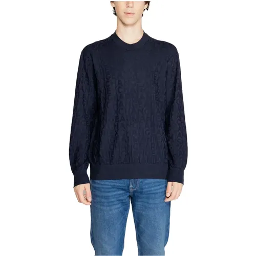 Blauer Einfarbiger Strickpullover Herren Herbst/Winter , Herren, Größe: L - Armani Exchange - Modalova