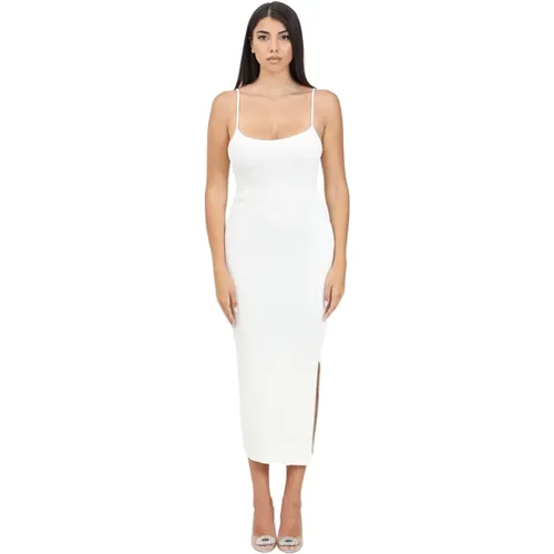 Weiße Gerippte Strick-Midi-Kleid , Damen, Größe: XS - Calvin Klein Jeans - Modalova