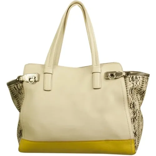 Leather plus snakeskin tote shopper bag , female, Sizes: ONE SIZE - Salvatore Ferragamo Pre-owned - Modalova