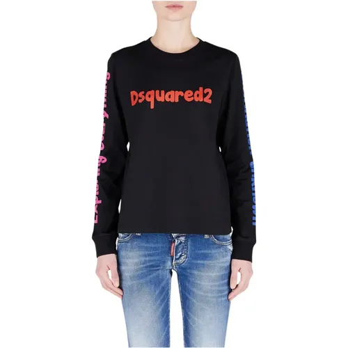 Schwarzer Baumwoll-Logo-Sweatshirt , Damen, Größe: S - Dsquared2 - Modalova