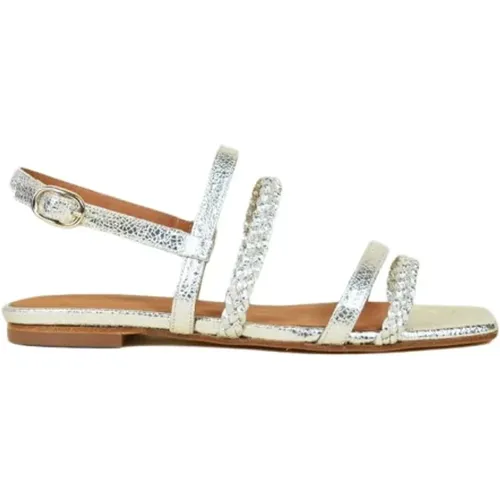 Flache Sandalen aus champagnerfarbenem Leder , Damen, Größe: 36 EU - Anaki - Modalova