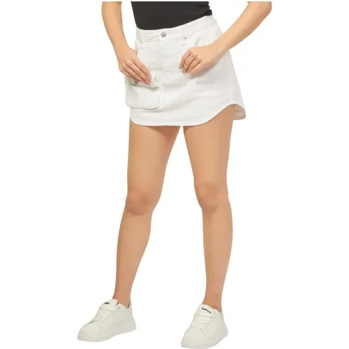 Weiße Denim Minirock mit Seitentasche , Damen, Größe: L - Armani Exchange - Modalova