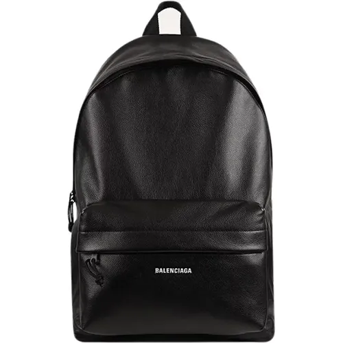 Schwarzer Leder-Rucksack mit Reißverschlusstasche vorne - Balenciaga - Modalova