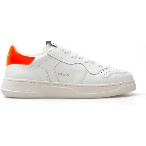 Klassische weiße Ledersneaker mit orangefarbenen Einsätzen , Damen, Größe: 39 EU - RUN OF - Modalova