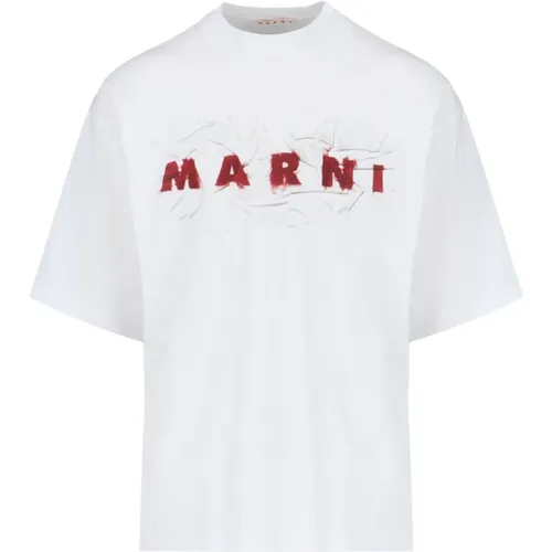 T-shirt with Red Logo , male, Sizes: S, L, XL, XS, M - Marni - Modalova