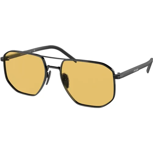 Schwarz/Gelbe Sonnenbrille , Herren, Größe: 57 MM - Prada - Modalova