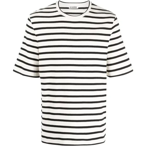 T-Shirts,Gestreiftes Baumwoll-T-Shirt für Herren,Gestreiftes Gestricktes T-Shirt in Schwarz und Weiß - Jil Sander - Modalova